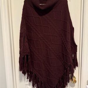 New York & Company Brown Poncho Sweater with Fringe